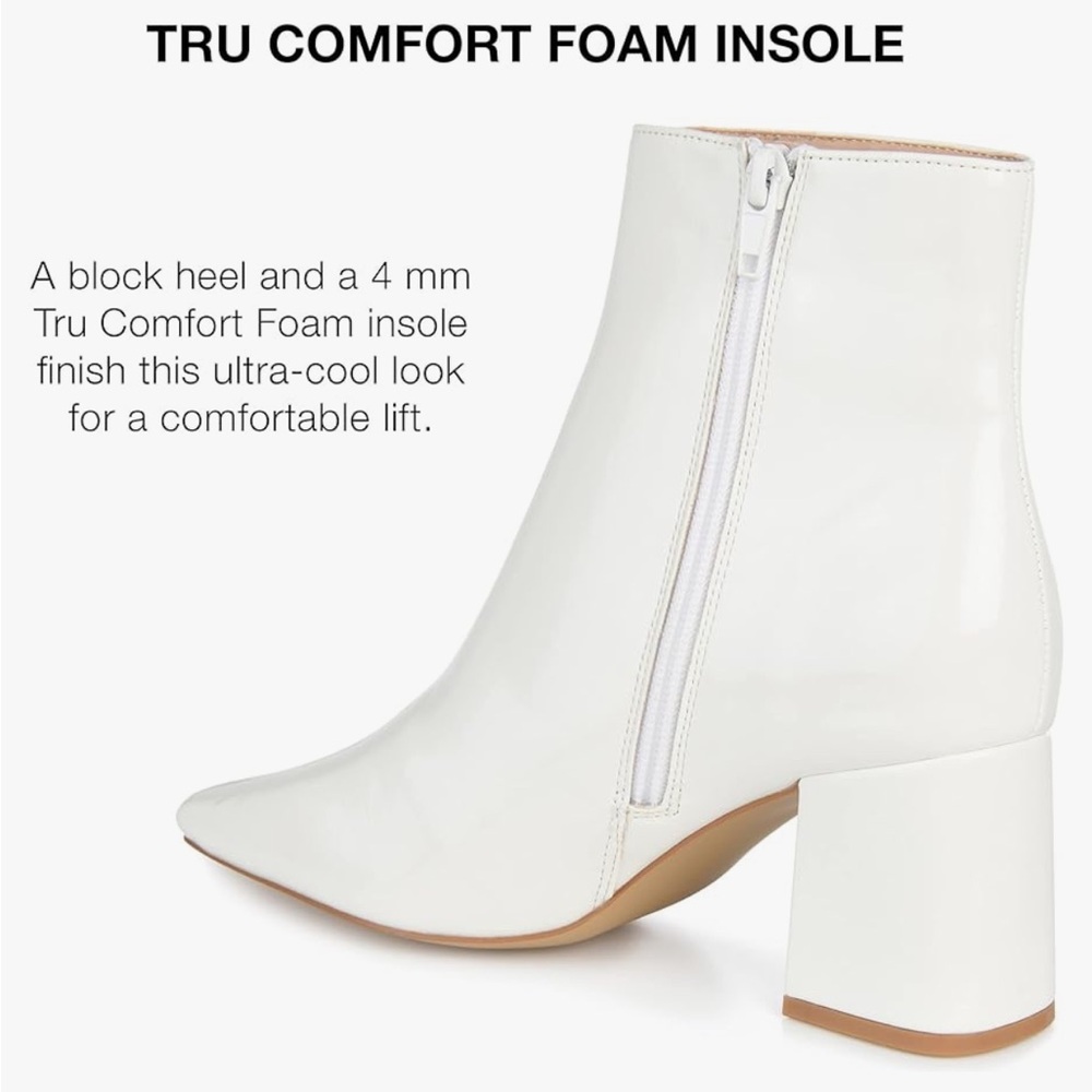 JOURNEE SIGNATURE Tabbie Pointed Toe Bootie White Block Heel patent leather - Picture 11 of 16